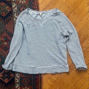 Joie Blue and White Striped 3/4 Sleeve Boat Neck Cotton Tee